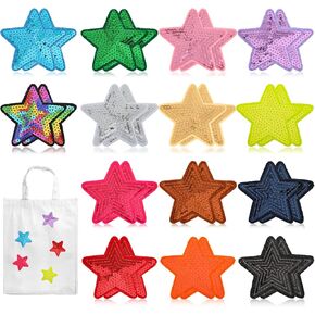28pcs stars patches ، Sequin Star Iron on Patches for Hats Shiny Embroidery requin متعددة ألوان تزييت التصحيح DIY للحرف اليدوية للملابس جينز سروال سراويل.