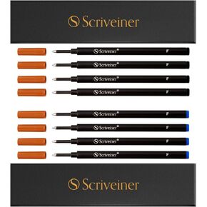 Scriveiner Rollerball Bundle - 8 Pack (طرف أسود وعريض ، حبر سائل) - يناسب معظم أقلام كرة الدوارة