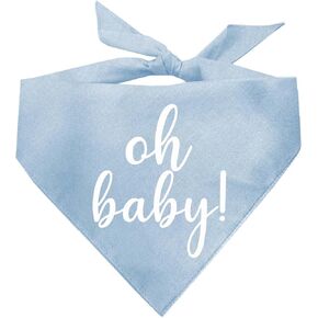 Oh Baby! Dog Bandana | 100% Cotton Adjustable Triangle | Made in USA | New Baby | Pregnancy Announcement Photoshoot Prop | Gender Reveal | Baby Blue One Size (288)