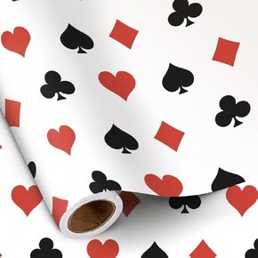RUSPEPA POKER WARP RAPP ROLL ، ROLL MINI ROLL ، تصميم بدلة بطاقات اللعب باللون الأسود الأحمر ، ورقة غلاف مقامر مضحكة مثالية للحفلات ذات طابع الكازينو ، عشاق لعبة البوكر وألعاب الورق ، 17 بوصة × 16.4 قدم