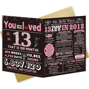 13th Birthday Card Gifts for Daughter, Niece, Granddaughter, 13th Birthday Decorations for Girls, Large Birthday Card for 13 Year Old, Funny Back in 2012 Birthday Card, Rose Pink Gold in Kuwait