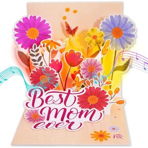 Ribbli Best Mom Ever Musical Card with Light and Music for Mothers Day, Mom Birthday Card, 5.7 x 5.7 Inches with Envelope