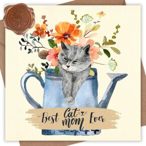 بطاقة عيد الأم Cat - بطاقة عيد الأم المضحكة من Cat - بطاقة عيد الأم اللطيفة للقطط الأم - 6 * 6 بوصات
