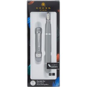 Cross Cross Bailey Light Resin Foundible Defitain Pen ، Fine Nib ، يشمل صندوق هدايا متميز - رمادي لامع