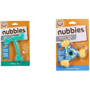 Arm & Hammer for Pets Nubbies Dental Dog Toy Bundle: T-Bone and TriOBone in Peanut Butter Flavor | Reduces Plaque & Tartar, for Tough & Moderate Chewers