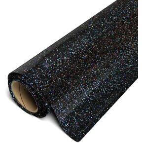 SISER GLITTER HTV 11.8 "× 10 قدم لفة - الحديد على فينيل نقل الحرارة (Galaxy Black)
