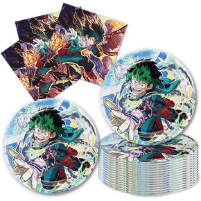 40PCS My Hero Academia Party Supplies Supplies Command تشمل 20 لوحة ، 20 مناديلًا لبطاقة دعوة حفلة عيد ميلاد لحزب الأوساط الأكاديمية.
