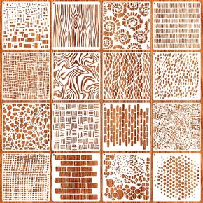 ouligay 16pcs Stencils للحرف اليدوية القابلة لإعادة الاستخدام ، والاستنسل الطلاء بالرش ، واللوحات الهندسية للفن DIY ، وملفات تعريف الارتباط للطلاء على الخشب ، والجدار ، وسكر القصاصات ، والأثاث ، وديكور الأرضية