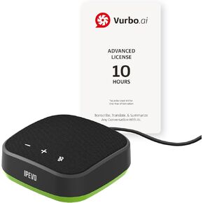 برنامج IPEVO VC-A10 SPEAMEROPT + VURBO.AI ADV-10HR ، النسخ في الوقت الفعلي ، ترجمة ، محاضر اجتماع