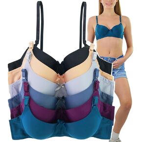 ToBeInStyle Women's Pack of 6 Full Cup Padded Bras - Front Ribbon Accent w/Detachable String - White - 34B