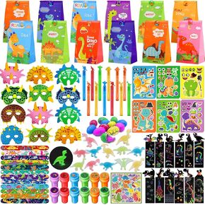 1682pcs Dinosaur Party Party Party Favors ، Favors Dino تشمل أقنعة الطوابع الفقاعة التي تفقس حقائب البيض الحرفية ملصقات DIY Slap Bracelets for Dinosaur Birthday Party Supplies Supplies