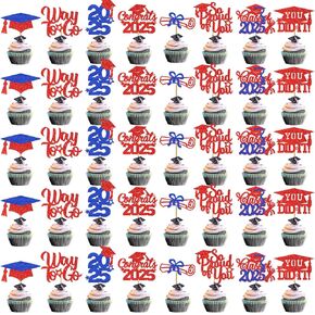 تخرج Cupcake Toppers 2025 فئة ديكور التخرج من 2025 Cupcake يختار Grad Cupcake Toppers 2025 تهانينا ديكورات الحفلات 2025 (40pcs Purple Glitter)