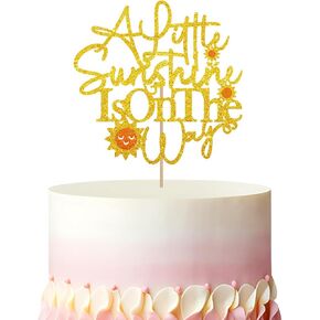 A Little Sunshine Is On The Way Cake Topper, Sun Baby Shower Cake Decor, Gold Glitter Sunshine Cake Topper for Boy Girl, You Are My Sunshine/Boho Sun First Birthday Party Decoration