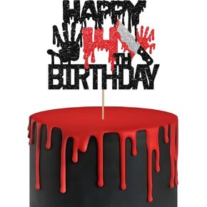 Killer Happy 12th Birthday Cake Topper, Zombie Bloody Friday Cake Decor, Black Glitter Have A Killer Birthday Cake Topper for kids, Horror Themed 12 Years Old Party Decorations