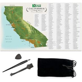 California State Golf Scratch Map مع 278 دورات - طباعة الجولف الخدش مع أعلام حمراء جذابة - ديكور جدران الجولف - هدية ملصق فريدة لاعبي الغولف (تم تحديثها في يونيو 2023)