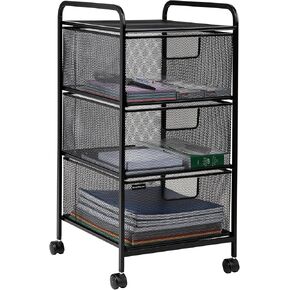 Mind Reader Cart with Drawers, Office Organizer, Storage, Bathroom, Metal Mesh, 15.75"L x 13"W x 24.25"H, Black