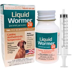 سائل Wormer 2x للكلاب والجراء - تعليق Pyrantel Pamoate - Dewormer Puppy لجميع الديدان - يشمل محقنة 10 مل - Wormer للكلاب الكبيرة والمتوسطة والصغيرة - 2 أوقية زجاجة
