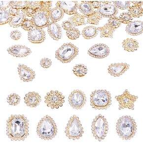 Beadthoven 100pcs خياطة على أحجار الراين الأشكال المختلطة بالأحجار الكريستالية مع قاعدة معدنية ذهبية المخلب ، أحجار الراين للملابس الحرفية أحذية DIY فستان المجوهرات صنع الأزرق الأزرق