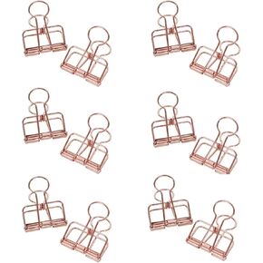 Rose Gold Metal Binder Clips & Paper Clips Set - 51mm Large Book Clips (12 Pack) Luxury Stationery Supplies for Office, Journals, Document Organizing - Hollow Wire Design