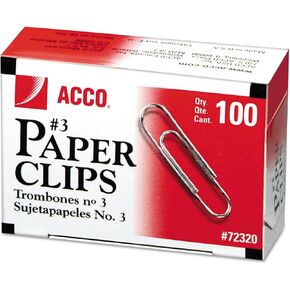 ACCO 72320 مقطع ورقة قياسي سلس ، 3 ، فضية ، 100/صندوق ، 10 صناديق/حزمة