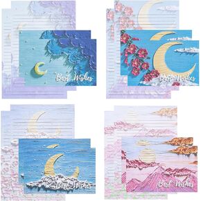 40 Lined Writing Stationery Paper with 20 Envelopes, Colorful Moon & Flower Designs for Writing Letter, Notes, Invitations, 4 Different Style (9.6 x 6.9")