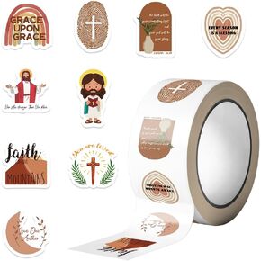 500PCS Jesus Christian Stickers Roll 10 Styles Envelope Seals Sticker Bible Verse Stickers for Kids Religious Stuff Christian Gifts(500 Per Roll)