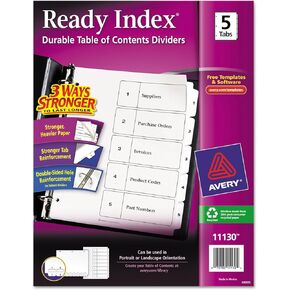Avery 11130 Ready Index TOC Dividers ، Tabs 1-5 ، حجم الرسالة ، الأبيض ، 5 علامات التبويب/ST