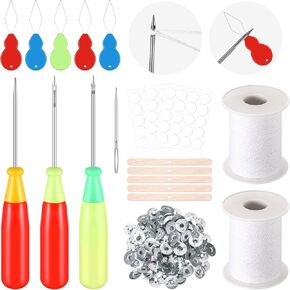 Zeyune 20 PCS agms Punch Neatle with Hook & Eye ، Fick Candle Wick Tool ، إبرة العين الكبيرة ، حاملي الشمعة ، لفة ، ملصقات وعلامات تبويب لقوالب السيليكون