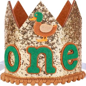 1st Mallard Duck Birthday Hat للبنات والفتيان ، Luck Duck 1st Hatist Hat Crown for Mallard تحت عنوان زخارف حفلة عيد الميلاد الأولى