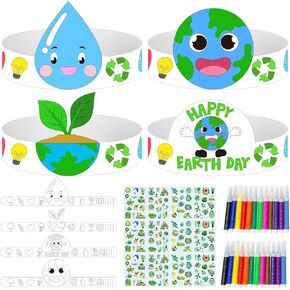 Cinrobiye 24 Set Earth Day Crafts Kit ， إنقاذ عصابات الكوكب التيجان وقبعات لبيئة البيئة العالمية DIY أنشطة تلوين الحفلات لصالح الفصول الدراسية للمدرسة الصغيرة