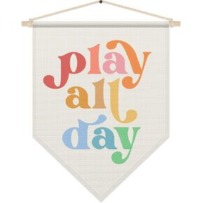 العب كل يوم ملصق شماعات الإطار ، Boho Canvas Wall Art for حضانة أطفال غرفة ، ديكور غرفة اللعب ، لافتة العلم الراية المعلقة ، هدايا عيد ميلاد للطفل الفتيات الصغار