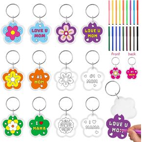 Beyumi Mother's Keychains Crafts - 36pcs ملونك الخاص بسلاسل المفاتيح الزهرة الأكريليك الخاصة بك.