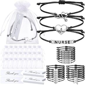 Kigeli 72 Pcs Nurses Appreciation Gifts for Women Nurse Appreciation Bracelet Gifts with Organza Bags and Tag Nursing Student Gifts Practitioner Graduation Jewelry for Nurses Week Girls