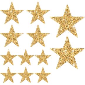 12pcs Sequin Star Patches Iron On Glitter Star Patches Gold Sequin Stars Patch Rhinestone Adhesive Applique Stars Vintage Fabric Patch for Clothes, DIY Jeans, Jackets, Dress, Bag, Clothing Repair