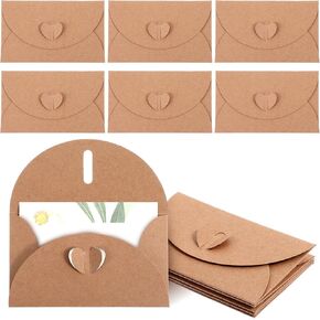 25 Pcs Gift Card Envelopes, 3.9 x 2.4in/10 x 6cm Retro Kraft Paper Mini Cards With Envelopes Gift Card Holder With Heart Clasp for Wedding Party Favors Business Cards