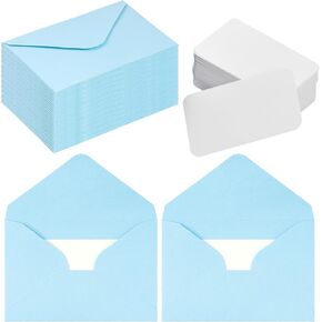 jiebor 100 Sets Small Envelopes with Small Blank Gift Business Card Wedding Invitation Pocket Envelopes for Gender Reveal Decorations Wedding Shower Holiday 4.37 x 2.91 Inch Light Blue