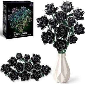 Black Rose Building Blocks Bouquet Kit, Compatible with Lego Flower Botanical Collection Model Set, Romantic Gift for Mother's Day, Valentine's Day, Anniversary & Home Decor, No Vase (585 PCS)