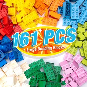Large Building Blocks for Kids Toddlers, 161PCS Big Building Bricks with 10"x10" Large Baseplates - 100% Compatible with Major Brands Blocks, Birthday Gfits for Toddler Kid, 9 Color/13 Shape