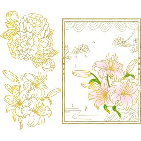 Globleland Peony and Lily Flower Plate Hot Foil Plate for DIY رقائق ورق سكرابوكينغ ديكور تزيين بطاقات المعايدة صنع دعوة عيد ميلاد الزفاف ، بلاتينيات غير لامع