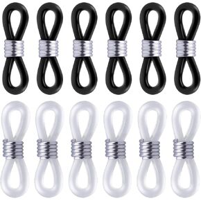 Bronagrand 12pcs النهايات المعدنية المطاطية لسلسلة قلادة سلسلة النظارات (6pcs اللون الأسود +6pcs لون واضح)