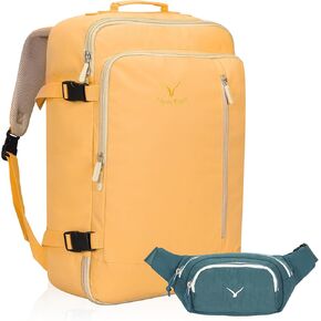Hynes Eagle Carry on Backpack 38L Large Travel Backpack for Women Flight Approved Weekender Bag Laptop Backpack Men 15 inches Yellow with Waist Pack Green