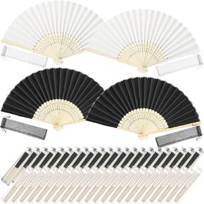 Tatuo 80 Pcs Hand Fans Bamboo Silk Folding Fans Handheld Fans Foldable Fans Makeup Fans Chinese Decorative Folding Fans Cosplay Decorations Men Women Party Festival Performance(Gold Yellow) in Kuwait