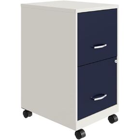 UrbanPro 18" 2 Drawer Mobile Metal Vertical File Cabinet in White/Navy