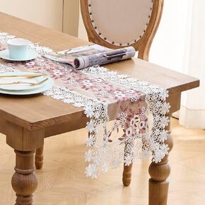 White Floral Lace Table Runner 72 inches Dresser Scarf for Spring Easter Summer Kitchen Wedding Party (Gray, 16"x54")