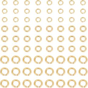 UniCraftale 120pcs 3 أحجام 18 كيلو بايت مطلي بالمفتوح حلقات قفزة من الفولاذ المقاوم للصدأ خواتم مستديرة 3 ~ 5 ملم حلقة رنين صان