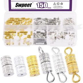 SWPEET 150pcs 2 أنماط الذهب الفضة أبيض K براميل برغي المسمار مشابك مع حلقة وعدم وجود طقم تشكيلة ، من نوع المسمار قلادة القلادة الموصلات المسمار موصلات السلك سلك نهاية المشبكات ل DIY