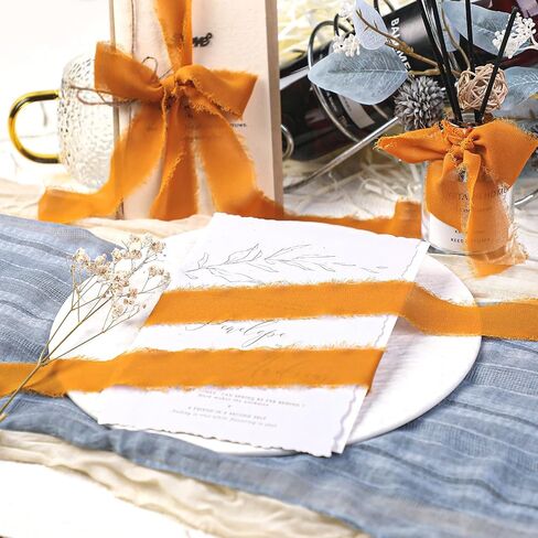 3-roll 1.5in x 3.5Yd Chiffon Ribbons Soft Handmade Fringe Frayed Edged Bridal Bouquets Wedding Invitation Decor(Yellow) in Saudi Arabia