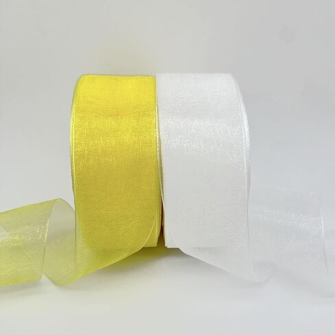 1.6" x 100Yd Organza Ribbon White Yellow Sheer Chiffon Ribbons Set Craft Decorative Ribbon for Gift Wrapping Flower Bouquet Wedding Invitations Birthday Party Decoration DIY Crafts Bows in Saudi Arabia