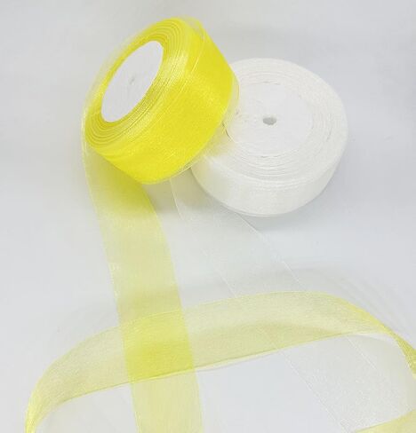 1.6" x 100Yd Organza Ribbon White Yellow Sheer Chiffon Ribbons Set Craft Decorative Ribbon for Gift Wrapping Flower Bouquet Wedding Invitations Birthday Party Decoration DIY Crafts Bows in Saudi Arabia