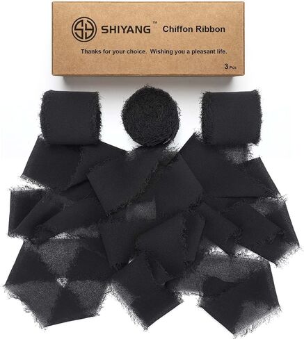 3-roll 1.5in x 3.5Yd Chiffon Ribbons Soft Handmade Fringe Frayed Edged Bridal Bouquets Wedding Invitation Decor(Yellow) in Kuwait